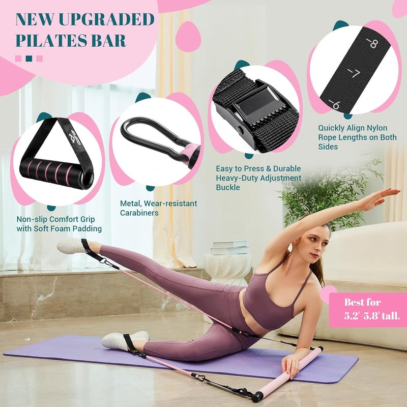 COFOF Pilates Bar Kit with Resistance Bands, Multifunctional Yoga Pilates Bar with Heavy-Duty Metal Adjustment Buckle, Portable Home Gym Pilates Resistance Bar Kit for Women Full Body Workouts - Image 2